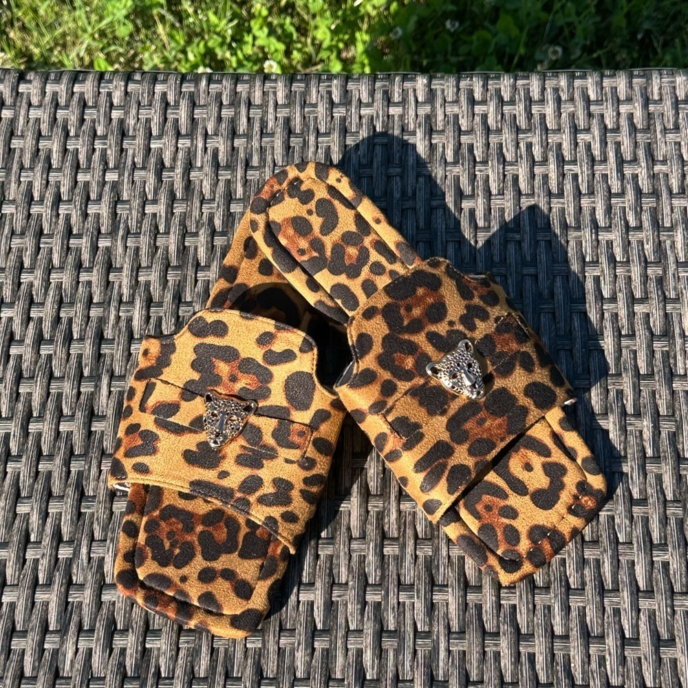 Brown Leopard Print Slide Sandals - Picture 3 of 5